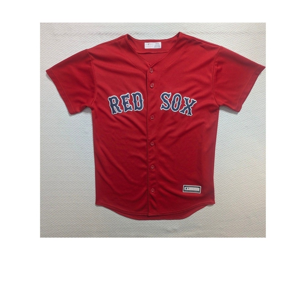 MLB Boston Red Sox Jersey Kids Large 14/16 Red Excellent Stitched Button Up